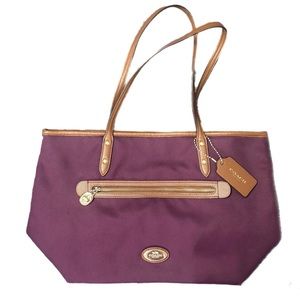 Coach Sawyer Canvas Leather Tote Plum Purple F37237